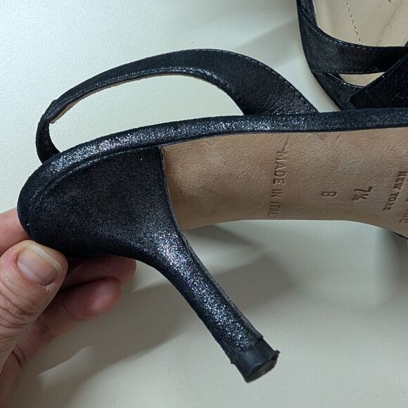 KATE SPADE Glitter Leather Black Slingback  Bow Open Toe Stiletto Fancy  7.5 M - Picture 8 of 9